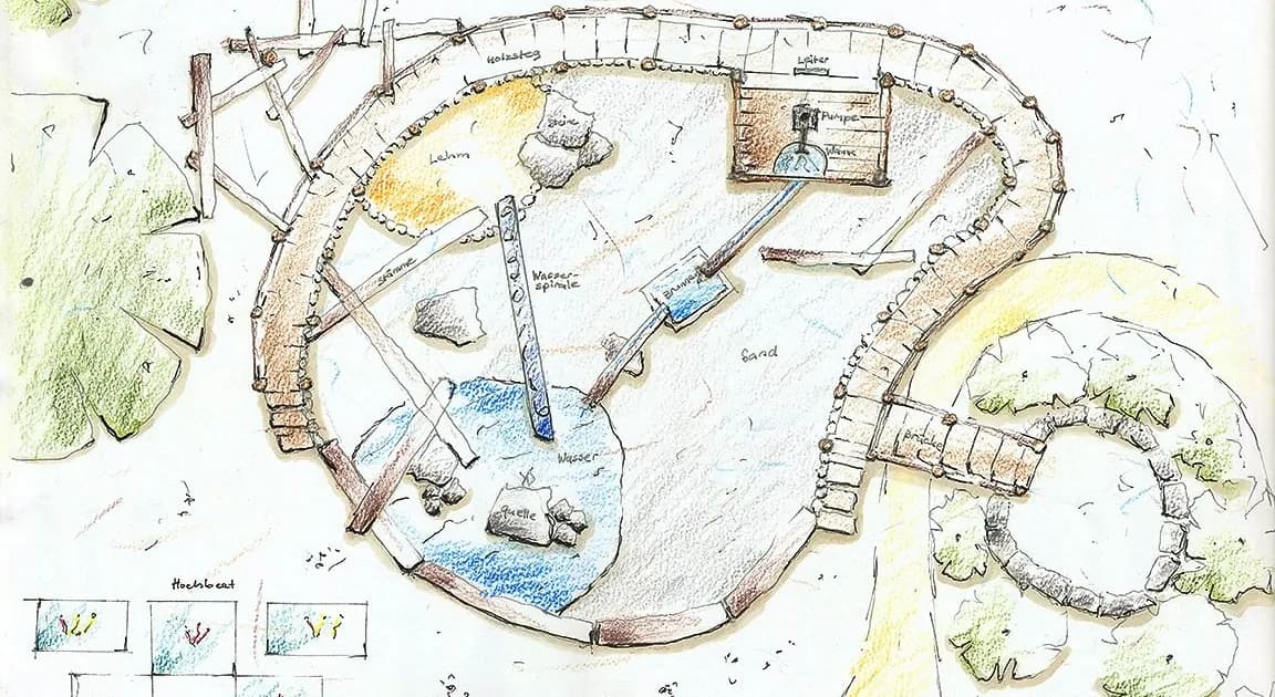 Planungsskizze Naturgarten mit Wasserstelle